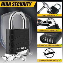 DELSWIN 3 Pack Large Combination Padlock – 4 Digit Resettable Combo Lock with…