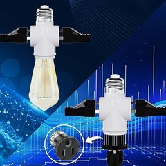 Pack, Light Socket to Plug Adapter, Convert E6 Light Socket to 3-Prong 2 White