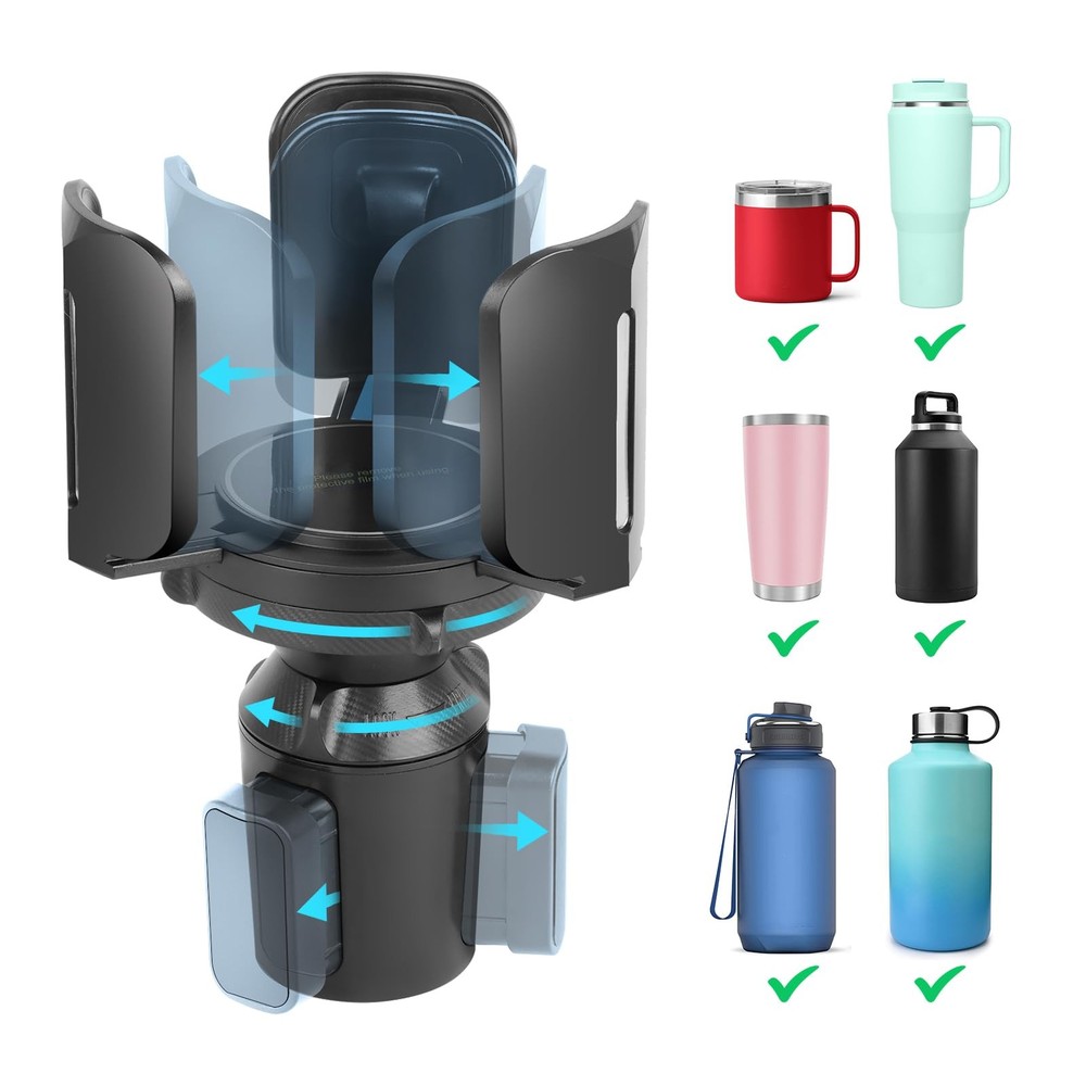Cup Holder Expander for Car with Adjustable & Base, 1 pcs, Black