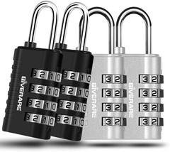 4 Pack Combination Lock, 4-Digit Padlock Keyless, Resettable Metal Luggage Locks