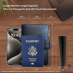 Genuine Leather Passport Wallet, RFID Blocking Passport Holder with Tracker Slot