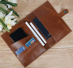 15x18cm passport note ticket document ID card phone bag cow leather brown X137