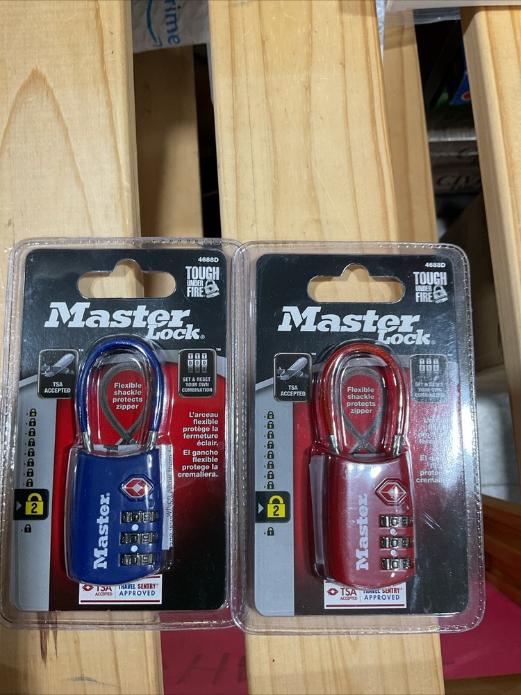NEW Set 2 Master Lock Combination Luggage Lock TSA Approved Sealed Red /Blue