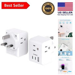 Compact UK Travel Adapter Set – 2 Pack Type G with 3 Outlets & Fast Charge