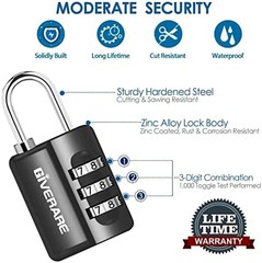 GIVERARE 4 Pack Combination Lock, 3-Digit Padlock Keyless, Resettable Luggage Lo