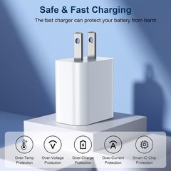 20W USB C Fast Charger Cube Plug PD Type C Charging Cable For iPhone 14 13 12 11