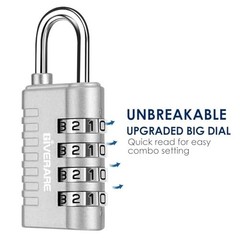 4 Pack Combination Lock, 4-Digit Padlock Keyless, Resettable Metal Luggage Locks