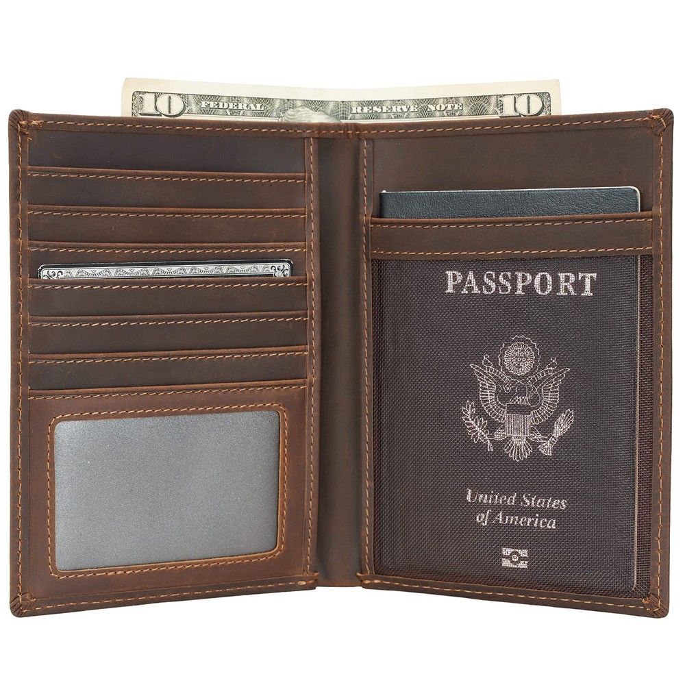 Polare Luxury RFID Blocking Leather Passport Holder Travel Large, Dark Brown