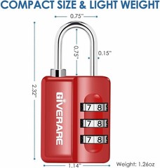 GIVERARE 4 Pack Combination Lock, 3-Digit Padlock Keyless, Resettable Luggage
