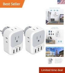 All-in-One Type E Plug Adapter with 4 Outlets & 3 USB Ports – Travel Companion