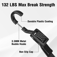 Bungee Cords, Flat Adjustable Cords with Hooks Heavy 48 Inch, Black