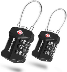 2-Pack TSA Approved Cable Combination Luggage Locks, 3-Digit, Weatherproof Black