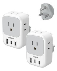 Type M Plug Adapter 2 Pack for South Africa, 4 Outlets & 3 USB Ports, Travel Con