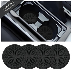 4PCS Silicone Car Coasters for Cup Holders,Spider 2.75*2.75*0.19 inch, Black