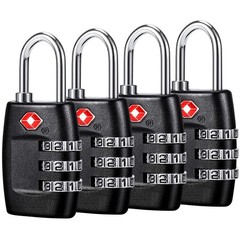 Luggage Locks 3 Dial Combination Padlocks Black 4 Pack for Travel Security