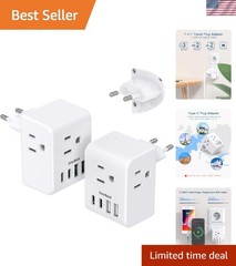 2 Pack European Travel Plug Adapter, International Power Plug Adapter | 3 Out…