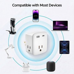 3-Outlet Wall Extension Adapter with 2USB Ports, Travel Adapter,for Cruise Ships