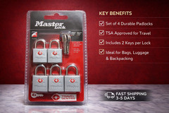 Master Lock 4683Q 7/8 in. Wide Solid Metal TSA-Approved Luggage Lock 4-Pack
