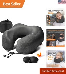 Compression Travel Neck Pillow with 3D Eye Mask & Earplugs – Perfect for Flights