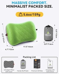 Hikenture Camping Pillow with Removable Cover – 1 Count (Pack of 1), Green