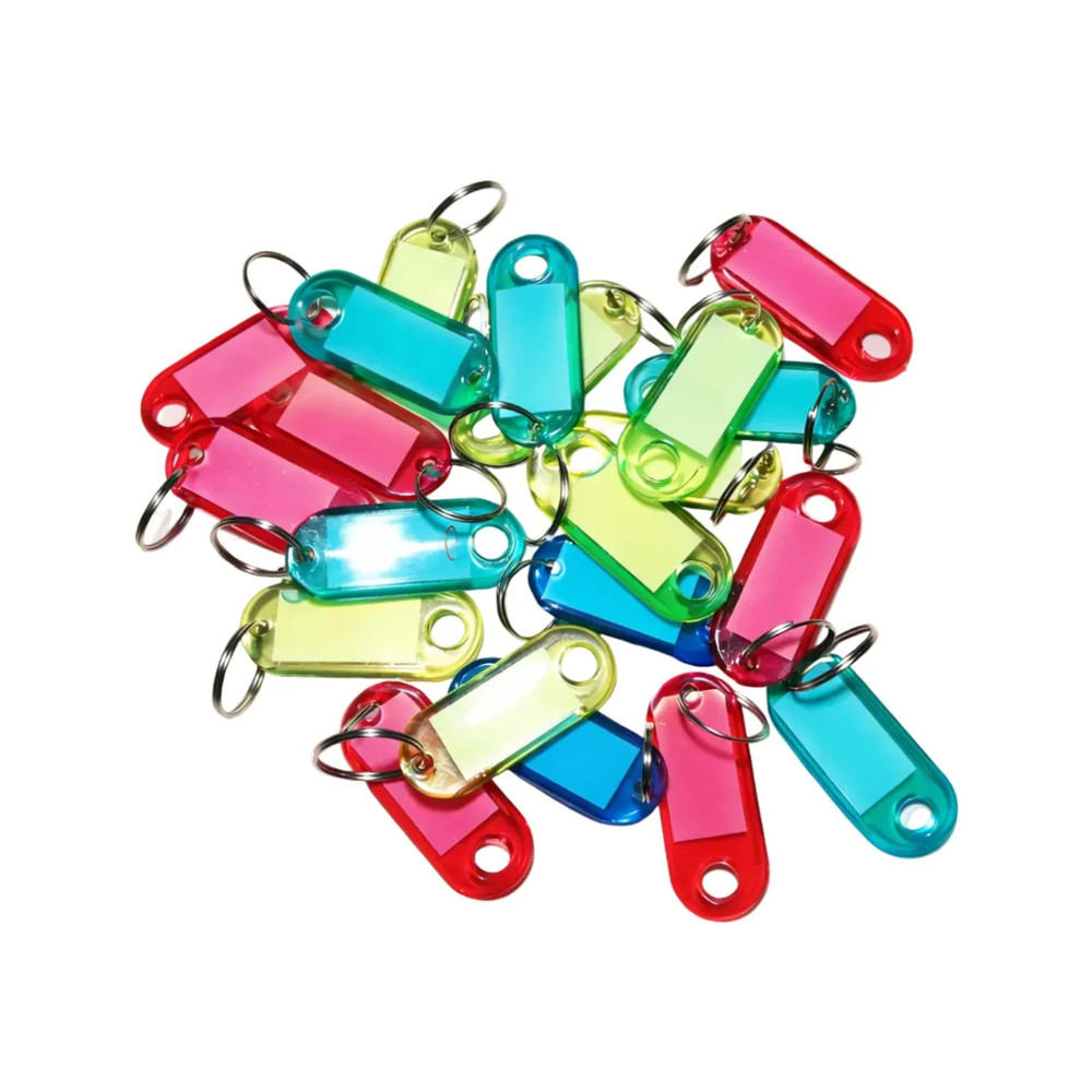 20 Plastic Luggage Key Tags 44x20mm Ring Keytags Name Card Label Keychains Keyri