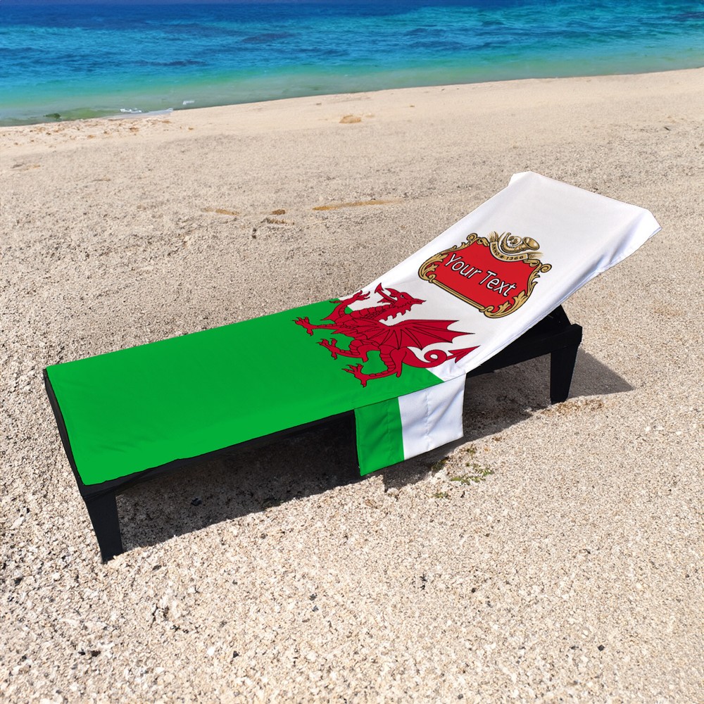 Personalised Welsh Flag Design – Full Length Sun Lounger Towel with Pocket