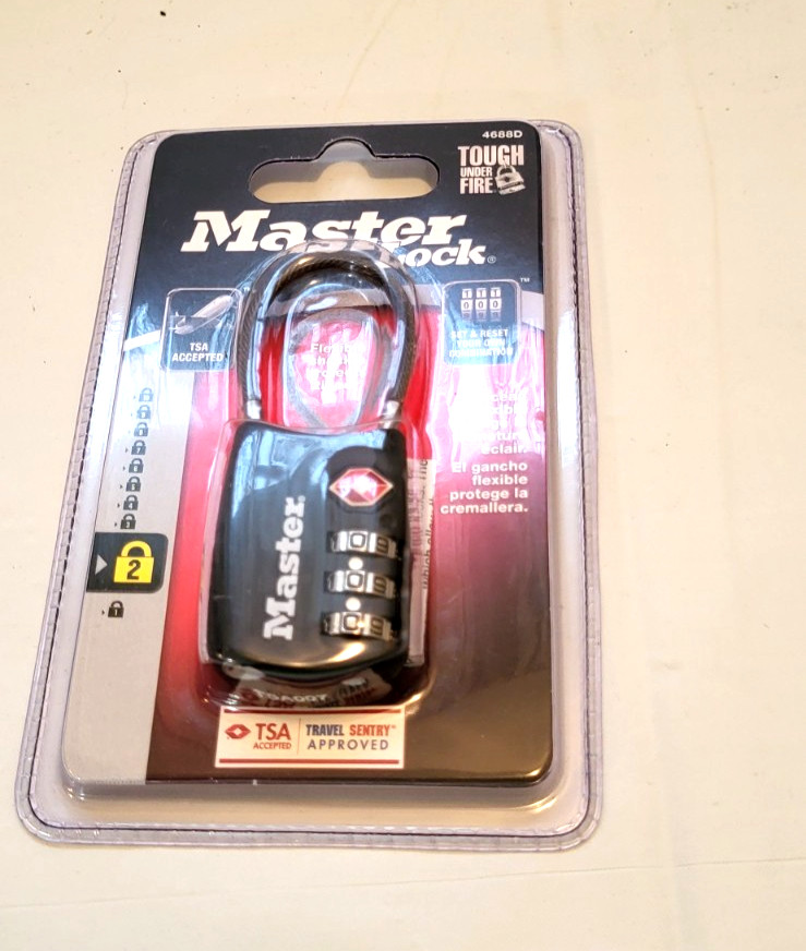 Master Lock Cable Combination Lock 4688D in Black NEW TSA ACCEPTED Luggage Lock