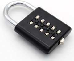 10 Digit Push Button Combination Padlock, 5 Digit Locking Mechanism, Black