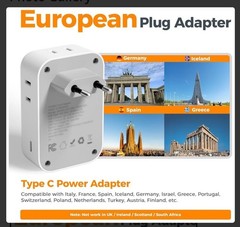 European Travel Plug Adapter 2 Pack, TESSAN US to Europe Power Adapter Open Box