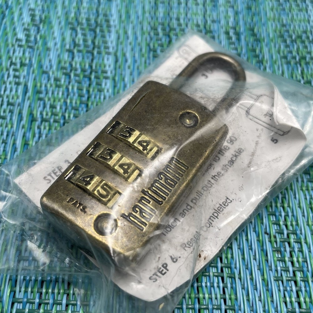 HARTMANN Luggage Brass Combination Lock 3 Number Dial Sealed w Instructions