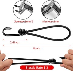8 Inch Small Bungee Cord with Hooks-Black Cords Heavy 8IN 10PCS, Black