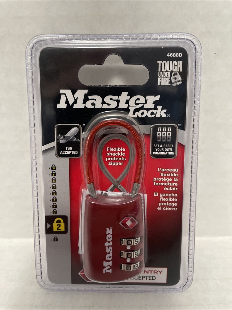 Master Lock Flexible Shackle Combination Lock in Red 4688D Luggage Lock