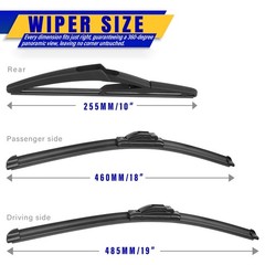 3 wipers Replacement for 2006-2011 Mini Cooper, 19&Prime;/18&Prime;/10&Prime; (Set of 3)