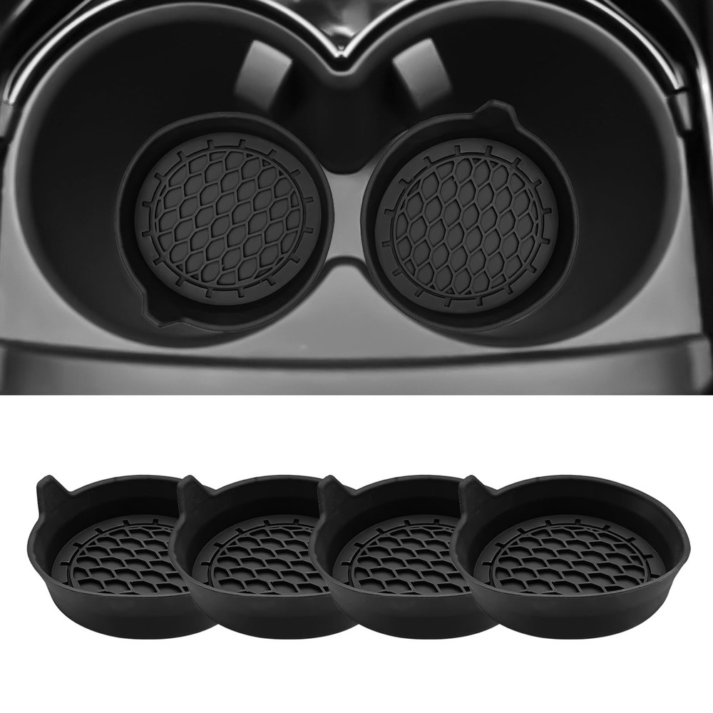 4-Pack Universal Cup Holder Coasters, Black Silicone Inserts – Keep