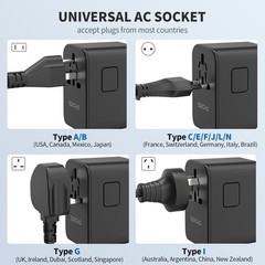 70W GaN PD Universal Travel Adapter, 3USB-C/2USB-A, Fast Charging, International