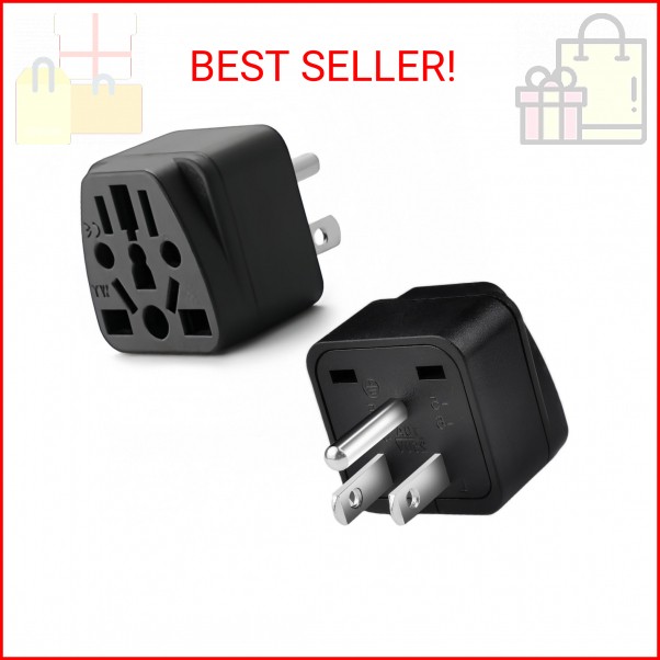2 Pack US Travel Plug Adapter, EU,AU,UK,CN,to USA(Type B),Grounded 3 Prong for U
