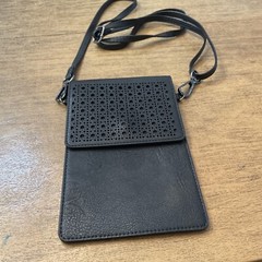 Black Leather Travel Phone/passport Holder. Crossbody