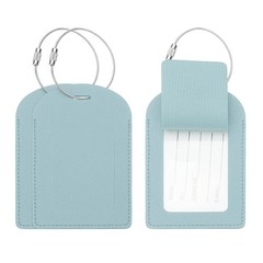 Luggage Tags, Light Blue Airplane Essentials with Metal Cable, 3 Pcs