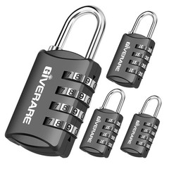 4 Pack Combination Lock, 4-Digit Padlock Keyless, Resettable Luggage Locks
