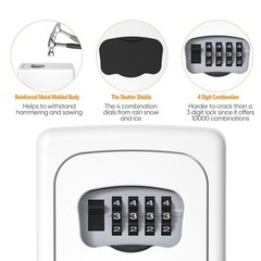 Key Lock Box Wall Mounted, 4 Digit Combination Lockbox for Outside, House Key…
