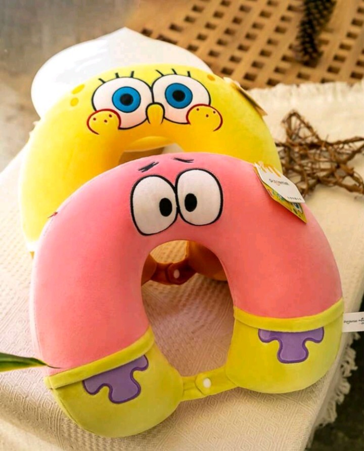 2pc SpongeBob Memory Foam U-Shaped Neck Pillow, Comfortable For Airplane,…