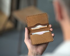 Brown Personalized Embossed Leather Wallet Monogram your name Rustic Style Pouch