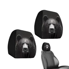Car Head Pillowcase, Soft Polyester Fabric Fun Cartoon Bear Print 2-piece Set