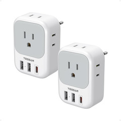 2 Pack European Travel Plug Adapter, TESSAN Europe Power Converter white gray