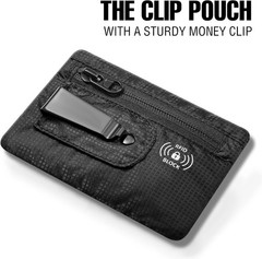 RFID Blocking Clip Stash Pocket, Compact Hidden Travel Belt Wallet for Cards & C