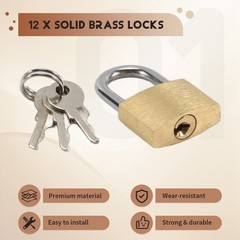 12 Pack Padlock Small Padlock Solid Brass Locks with 3 Key for Luggage3892