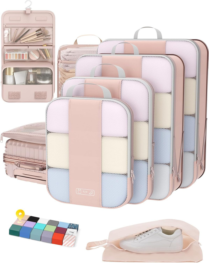 8 Set Compression Packing Cubes for Travel Gifts Mom Women,Airplane/Cruise/Car T