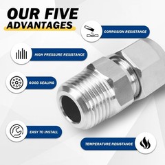 Stainless Steel Compression Adapter 3/8&Prime; Tube OD x 1/4&Prime; NPT Male 2pc