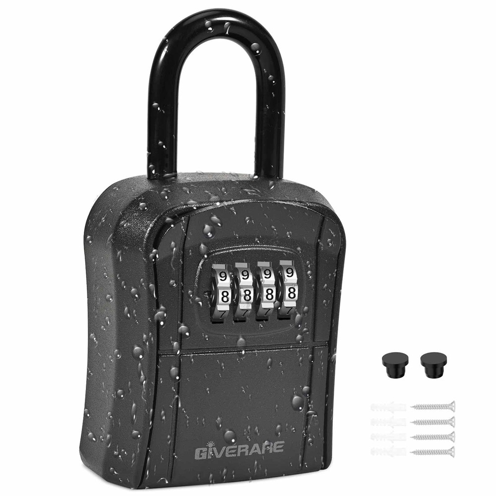 Key Lock Box, Wall Mount 4 Digits Combination Lockbox, Waterproof Outdoor Key…