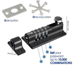 2 Pack Combination Locking Bolt 4 Digit, Sliding Bolts Latch Weatherproof, Zinc